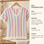 Women's Striped V Neck short sleeved  Summer Sweater Jumper 32"-46" 4 ply Fingering Wool Knitting Pattern PDF download
