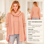 Woman's Textured Cable Sweater & Scarf In Chunky Bulky 12 ply Yarn-  32" - 43~ Chunky Knitting Pattern PDF download- Winter Knitting