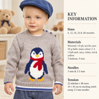 Kids Penguin Christmas Sweater Button Shoulder Knitting Pattern Aran 10 Ply Worsted Wool Fits 6m 48m Pdf Download