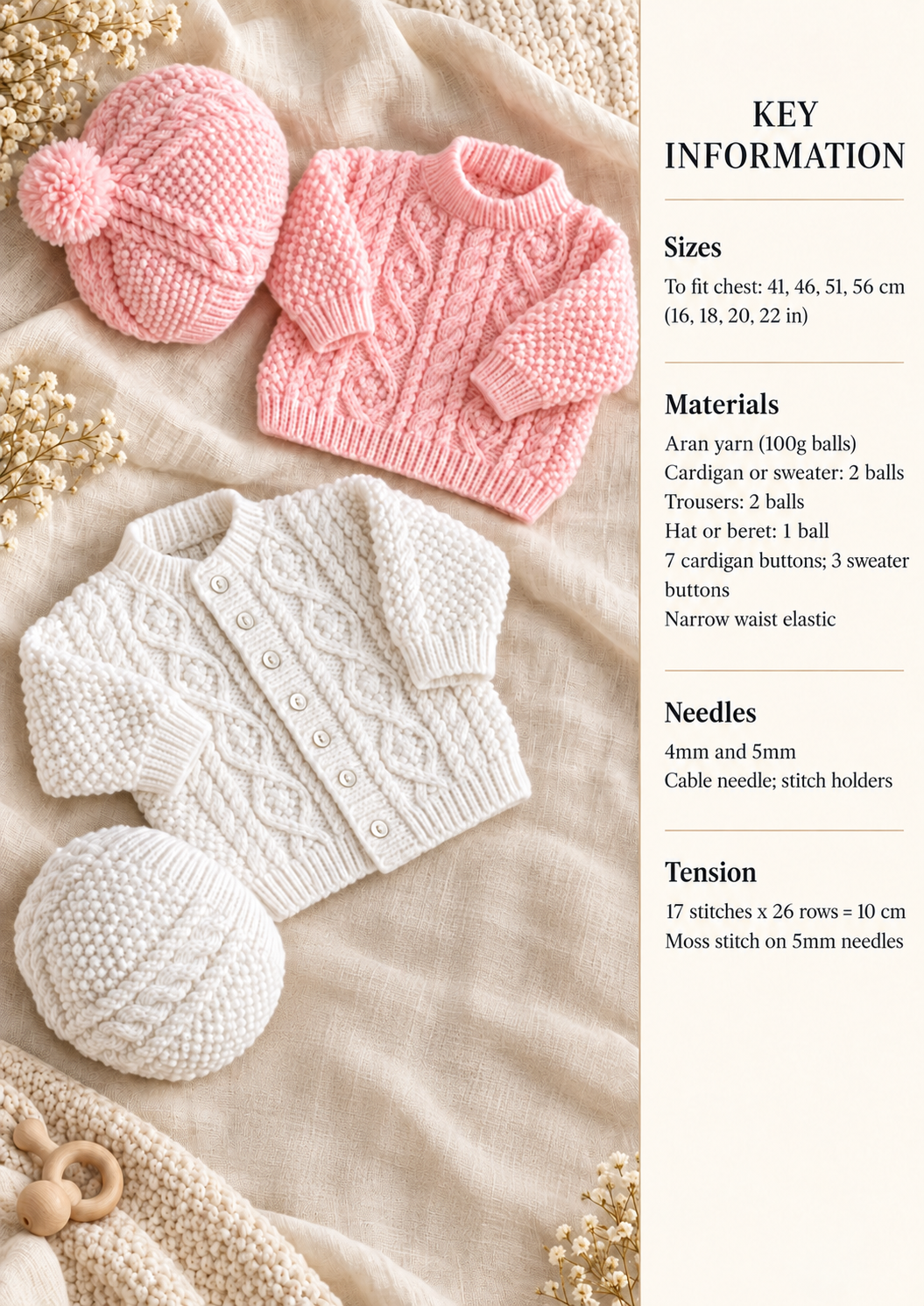 Child's Cable Cardigan Sweater Trousers- Beret & Hat - Winter Knits- Knitting Pattern -Aran(Worsted weight)  Download-16-22" Boys Girls