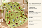Beautiful Bird Throw Blanket Afghan 54" x 62" ~30 birds in Duplicate Stitch Leaf Design ~ Knitting Pattern PDF Instant download