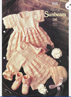 Vintage Baby Scalloped Lace  Dress Matinee Coat Hat & Booties Knitting Pattern DK /8 ply  3 - 6 mths 18" Chest PDF Download
