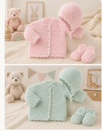 Very Small Baby Garter Stitch Cardigan & bootees- hat Premature 3-5 lbs. ( 5-8 lbs.  8-12 lbs.)