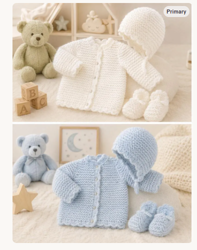 Very Small Baby Garter Stitch Cardigan & bootees- hat Premature 3-5 lbs. ( 5-8 lbs.  8-12 lbs.)