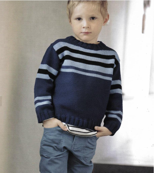 Easy Beginner Boys Stripe Round Neck Sweater 2 ~ 10 years DK 8Ply light Worsted Knitting Pattern pdf  download