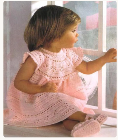 Girls Vintage Crochet Dress  & Shoes - Yoked top- party dress Summer dress  18 - 21" Crochet Pattern- Download PDF gorgeous