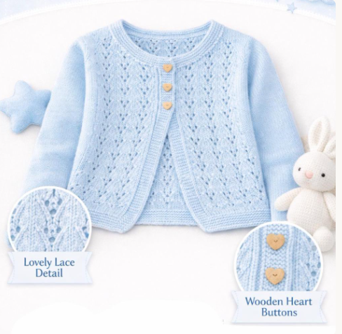 Girls Lace Cardigan Knitting Pattern – DK Weight, Ages 2-11 (PDF Download)