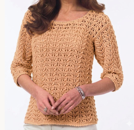 Textured Cotton Summer Sweater – Round Neck, Three Quarter Sleeve Jumper Crochet pattern