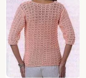 Textured Cotton Summer Sweater – Round Neck, Three Quarter Sleeve Jumper Crochet pattern