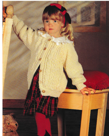 Traditional Aran Cardigan  Button front jacket Knitting Pattern (1-10 yrs)