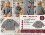 Simple easy Beginners Raglan Cardigan- Jacket with collar-  New baby -6 months, Garter stitch Knitting pattern Download PDF DK 8 PLY Yarn