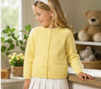 Girl's Easy V neck & plain round neck cardigan - pockets DK (8Ply) light worsted Knitting pattern PDF 24-33" Vintage -Instant download