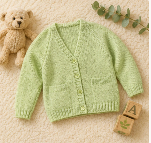 Girl's Easy V neck & plain round neck cardigan - pockets DK (8Ply) light worsted Knitting pattern PDF 24-33" Vintage -Instant download