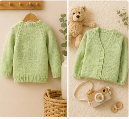 Girl's Easy V neck & plain round neck cardigan - pockets DK (8Ply) light worsted Knitting pattern PDF 24-33" Vintage -Instant download