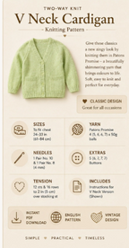 Girl's Easy V neck & plain round neck cardigan - pockets DK (8Ply) light worsted Knitting pattern PDF 24-33" Vintage -Instant download