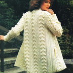 Aran Knitting Pattern for Woman's edge to edge jacket to fit loosely 32 to 40" bust (81 to 101 cms)
