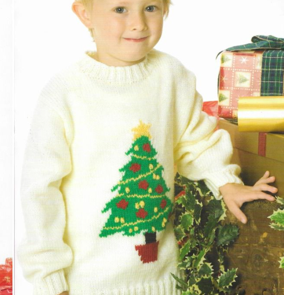 Vintage Christmas Tree Sweater Knitting Pattern, Easy Knit DK Yarn (PDF Download)