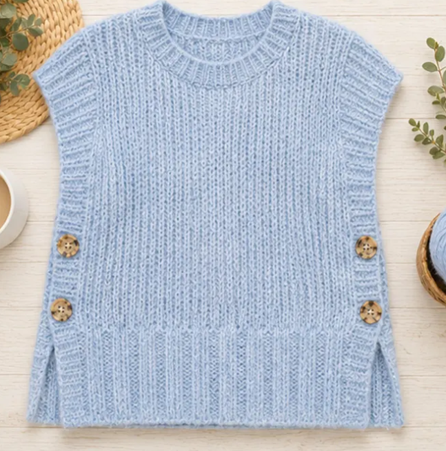 Ladies Sweater Vest Knitting Pattern PDF Download Round Neck Sleeveless Top Side Fastening & Long Back 32-56 Inch Bust Super Chunky wool