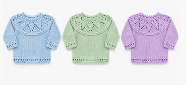 Baby Child Sweater Knitting Pattern PDF, Eyelet Yoke Jumper, DK, 0–7 Years