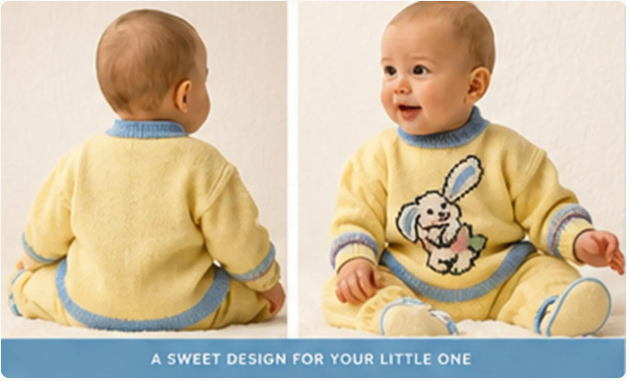 Child's Sweater & pants with embroidered rabbit Knitting Pattern -4 Ply wool  Instant Download Knitting pattern Height 74cm