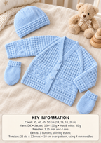 New Baby textured cardigan- hat- mitts 14"- 20"~ DK 8 Ply Light Worsted Wool Knitting Pattern Download PDF-Boys Girls baby knitting pattern