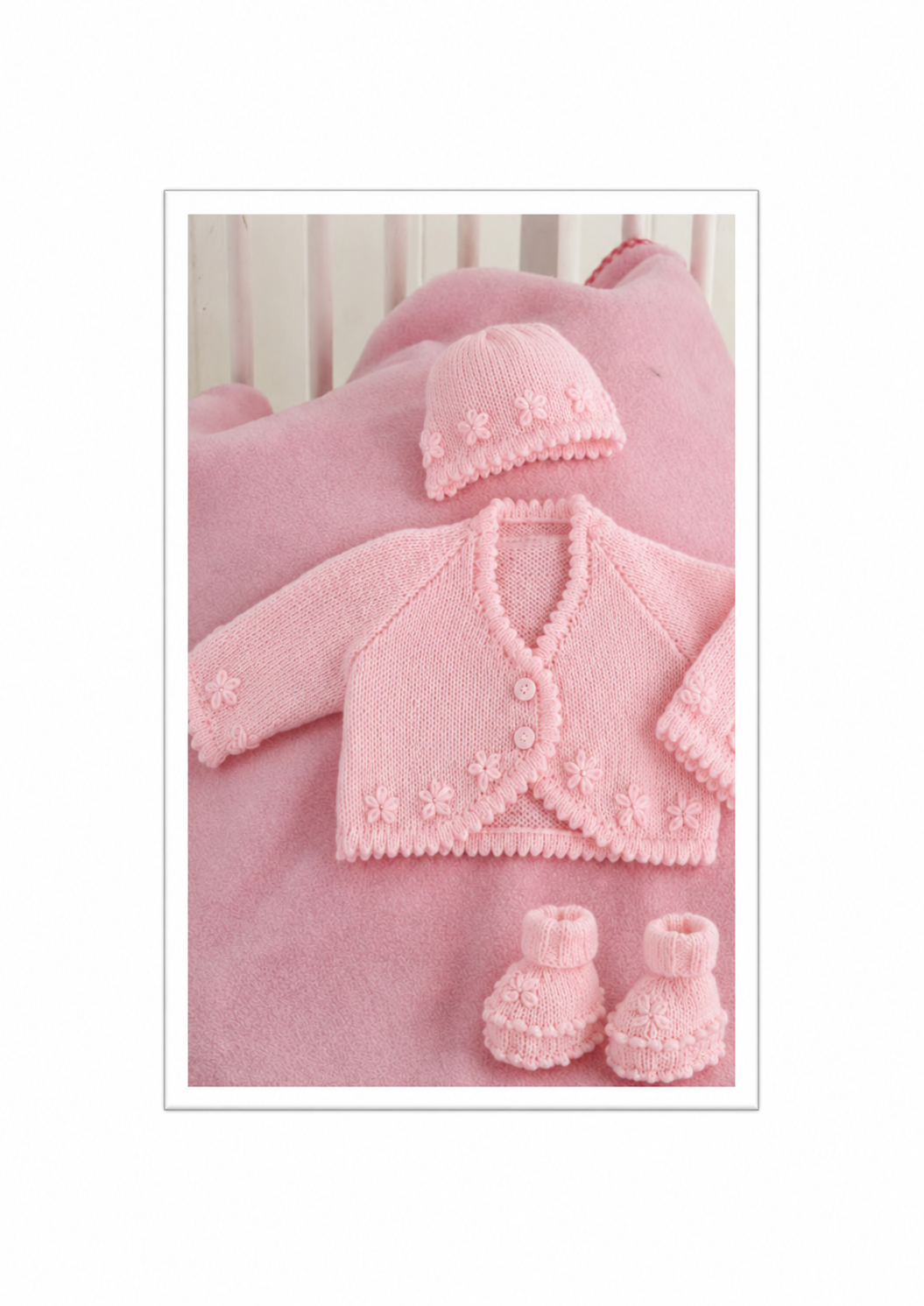 Baby Girl Scalloped edge Daisy Cardigan-Scalloped edge hat  ( 4PLY ) Yarn Premature Premie baby chest 10" - 18 ins- Download PDF (Copy)