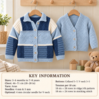 Child's Easy Knit V Neck or collared  Patchwork Cardigan Knitting pattern- Aran (10 ply) 18-28" (0-7 years) Download PDF