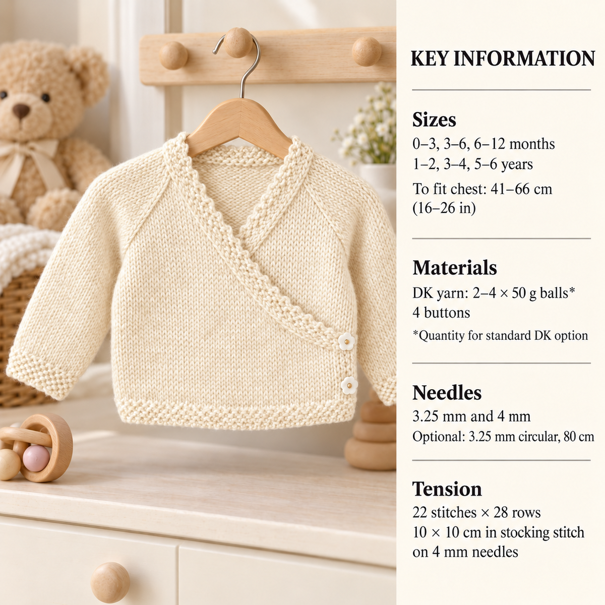 Baby Wrap Cardigan Knitting Pattern – Toddler Ballet Top (PDF Download