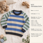 Easy Beginners round neck Stripe Sweater - Fits 55cm -75 cm chest DK 8 Ply Light Worsted -  Knitting Pattern pdf Digital Download Boys-Girls