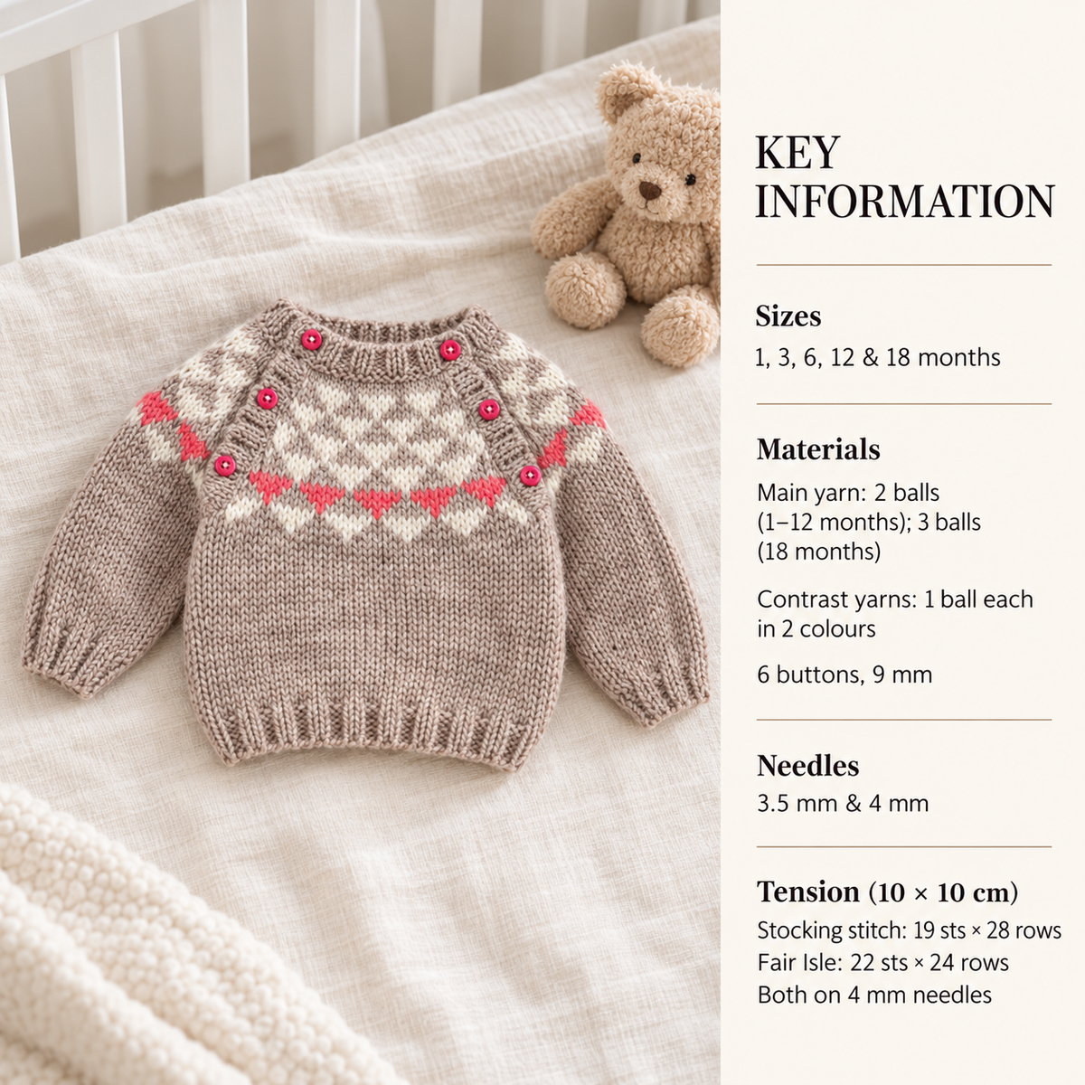 Girl's -  Boys Fair Isle- Button Front Sweater- Jumper - Vintage Knitting Pattern - Aran- Worsted 10 ply- fits 1- 18 months Download PDF