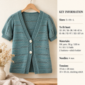 Easy  Womens V Neck Top Short Sleeve Cardigan- Eyelet pattern 32"-42" in DK 8ply Light worsted Wool Knitting Pattern PDF download