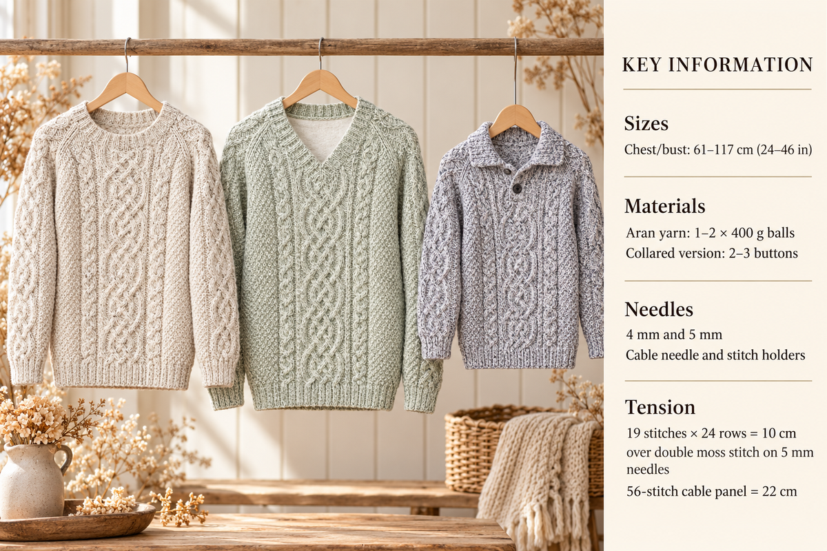 Vintage Aran Cable Knit Cardigan Sweater Pattern, Worsted Yarn (PDF Download)