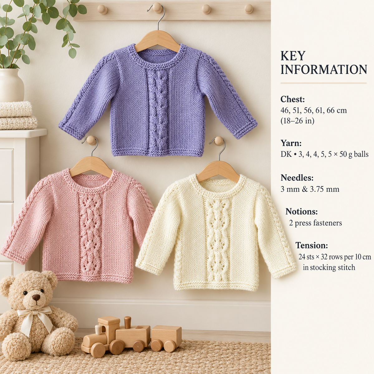 Popular Easy baby Jumpers 3 different panels to choose from DK ( 8PLY ) Yarn size 18" - 26" chest- Knitting pattern  Download PDF