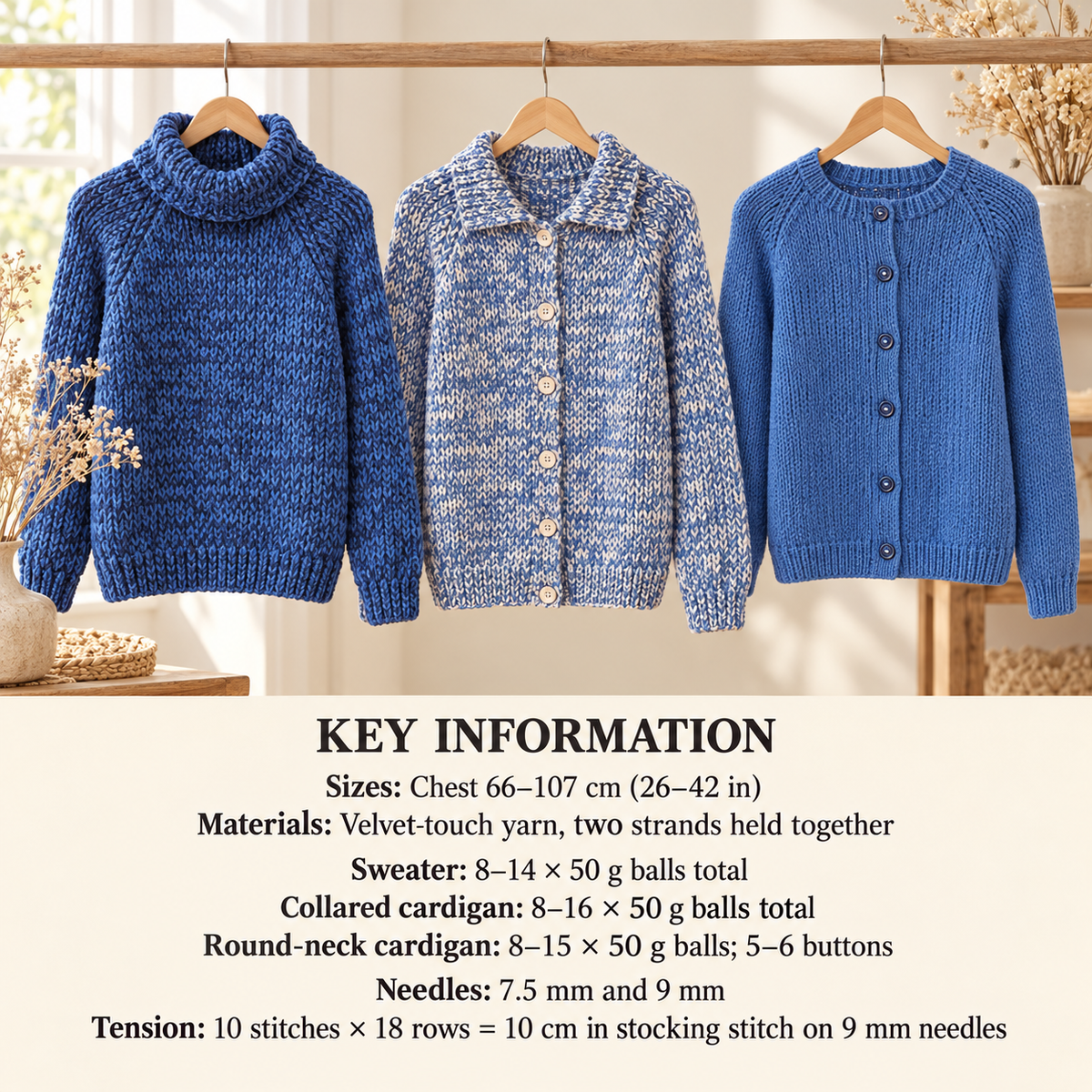 Womans Childs Easy Raglan Polo Neck sweater & Cardigans with or without collar fits age 6 years- to adult
