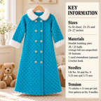 Girls Long dressing gown, house coat in DK 8 ply Light worsted wool- button front chest 23 - 27 " Knitting pattern download PDF