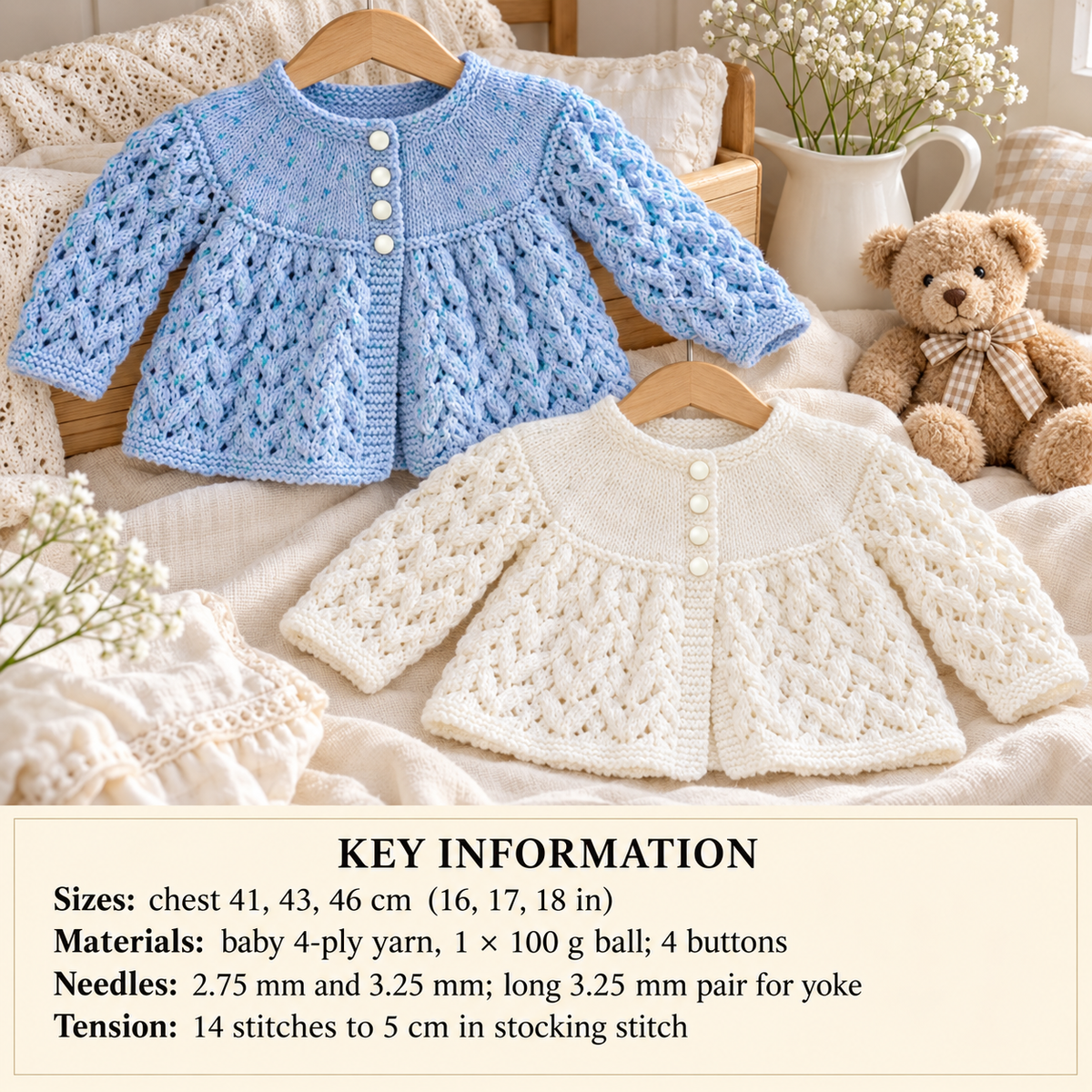 Vintage Baby Matinee Coat Knitting Pattern, Lace Yoke (PDF Download)