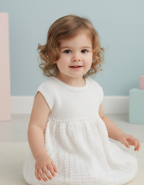 Baby Knitting Pattern DK Dress Cardigan Bonnet Shawl Mittens Bootees