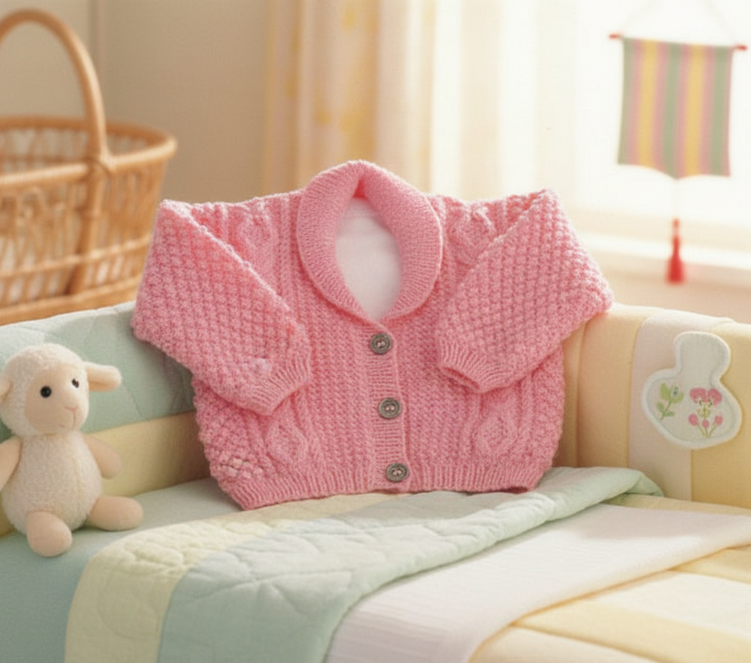 Child's V neck- Round Neck & Shawl Neck, jacket, cardigan- frilled edge -cable Knitting Pattern -DK (8PLY) Instant Download-16-26" chest