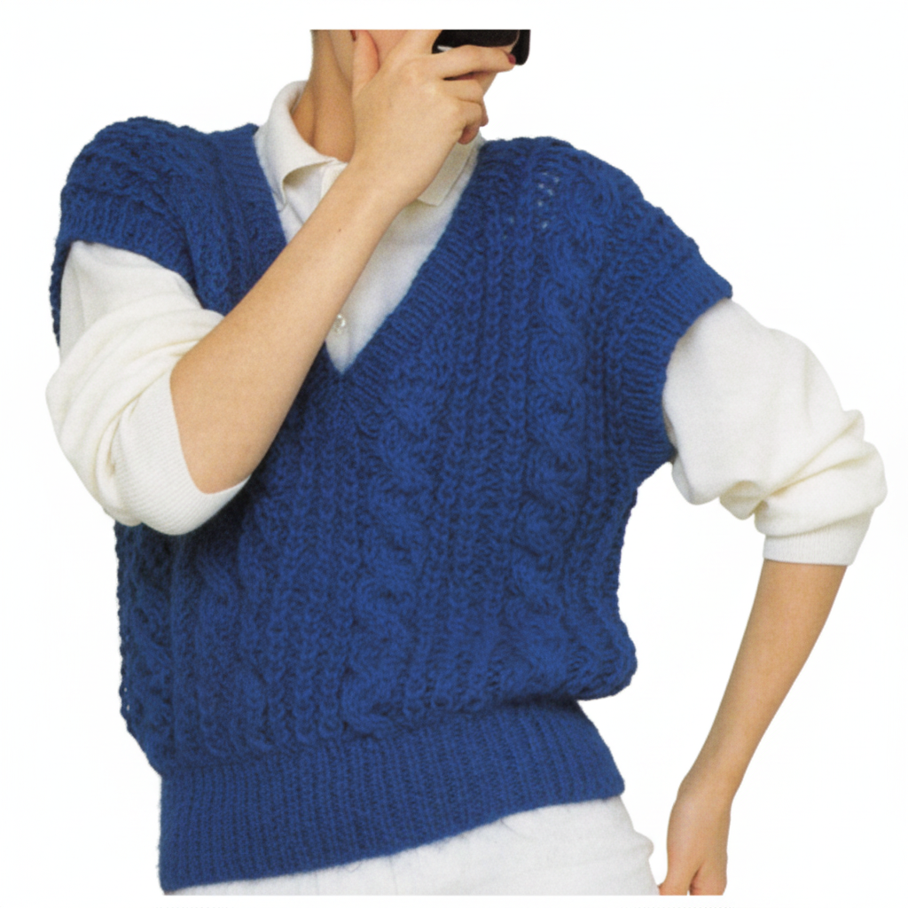 Knitting Pattern Ladies Teens Cable Slipover Chunky 30–40 in  Odpins knitting pattern for a loose-fitting, V-neck cable slipover