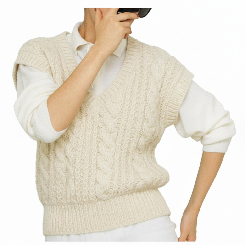 Knitting Pattern Ladies Teens Cable Slipover Chunky 30–40 in  Odpins knitting pattern for a loose-fitting, V-neck cable slipover