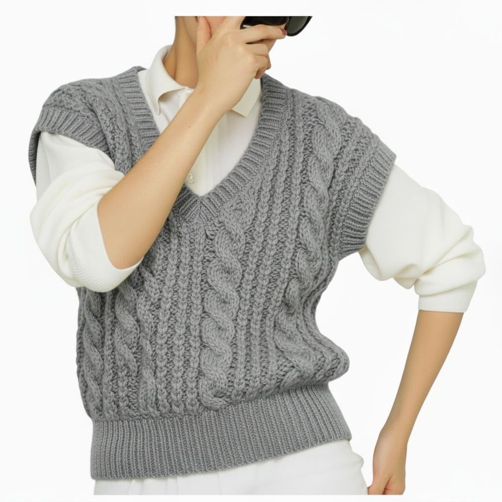 Knitting Pattern Ladies Teens Cable Slipover Chunky 30–40 in  Odpins knitting pattern for a loose-fitting, V-neck cable slipover