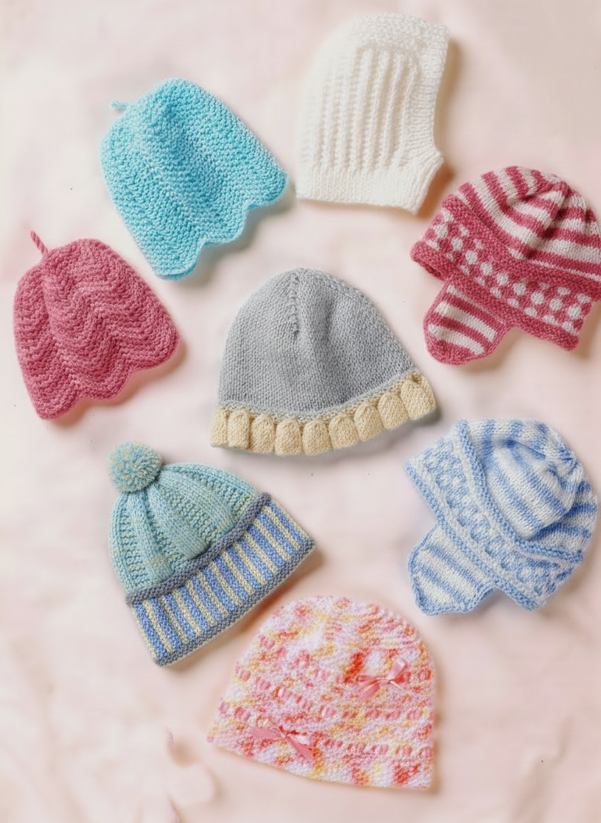 Baby Hats & Balaclava Knitting Pattern DK Pixie Bobble Earflap PD