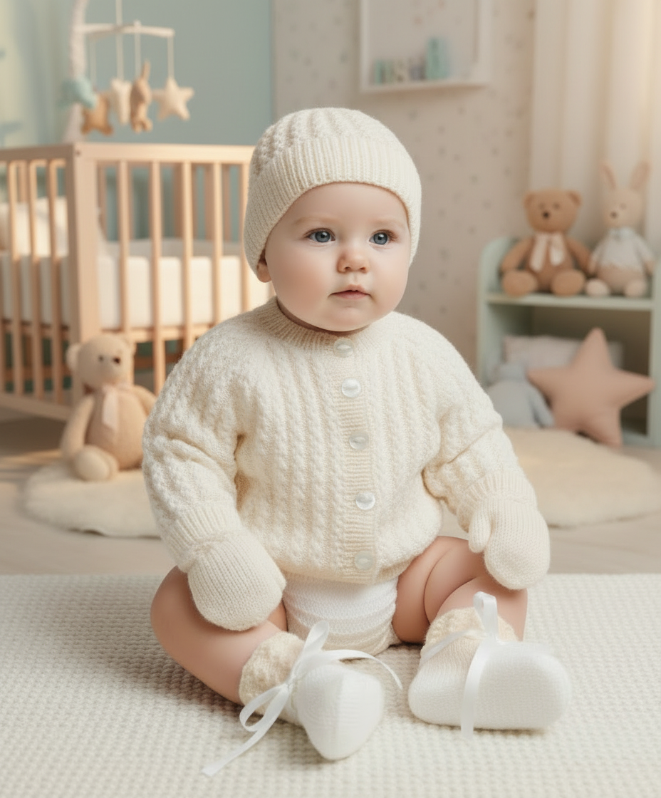 Baby Knitting Pattern 4 Ply Jacket Cardigan Hat Mittens Booties Premature–2 Years