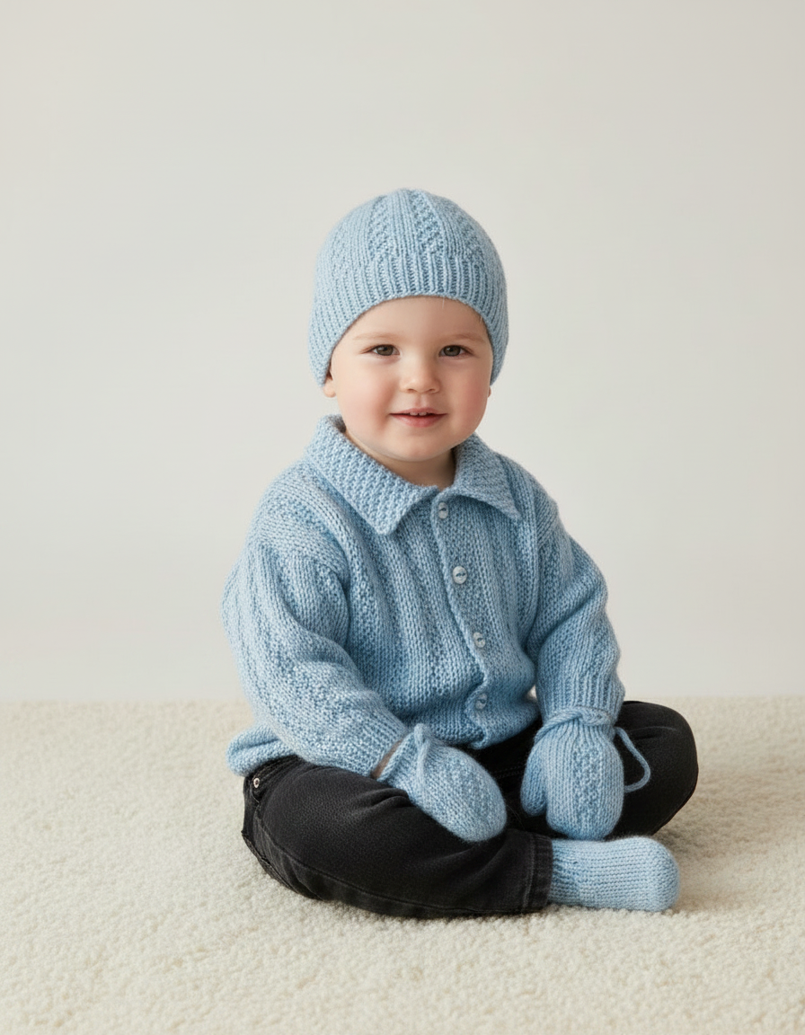 Baby Easy Jacket- Cardigan, hat, mitts  DK-8 Ply Knitting pattern - 16 - 24" chest (0-3 yrs) Knitting Pattern  Download PDF