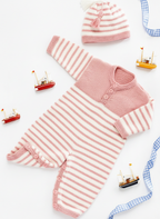 Baby Knit Romper ~ playsuit with hat, button fastening- Birth- 3 years - Vintage Knitting Pattern - DK 8Ply Light Worsted wool PDF Download