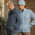 Womans Easy Ribbed Mohair Jacket with pockets collar & Hat Mohair wool fits chest 32" - 40 ", Knitting Pattern download PDF