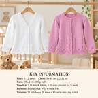 Girl's Cardigan  Round & V-neck with zig zag hem in DK / 8 ply yarn Knitting Pattern fits 22 - 32 chest Download PDF