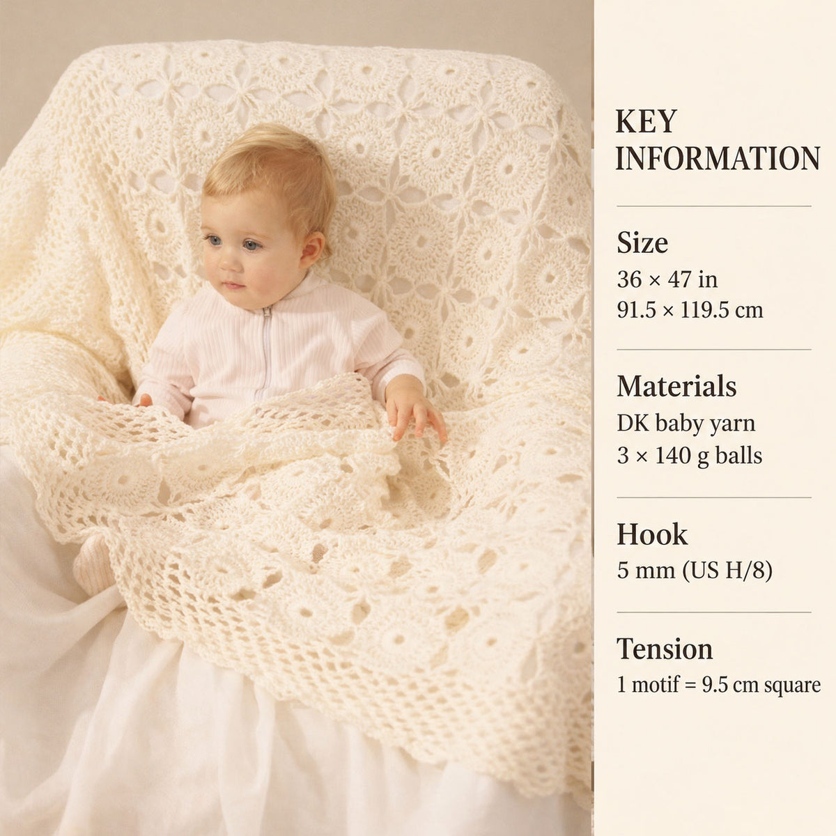 Vintage Granny Squares Crochet Baby Shawl Pattern (PDF Download) DK 8 Ply