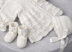 Vintage Baby Scalloped Lace  Dress Matinee Coat Hat & Booties Knitting Pattern DK /8 ply  3 - 6 mths 18" Chest PDF Download