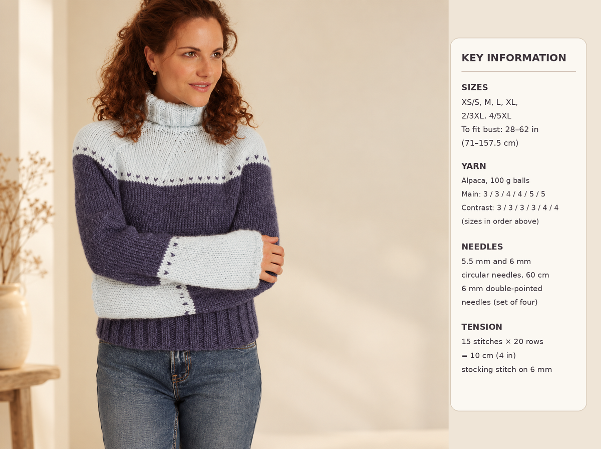 Woman's Yoked Roll Neck Top Jumper ~ Sweater Sizes 28" ~ 62" larger sizes